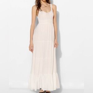 Pins and Needles White Tiered Maxi Dress with Crochet Top, Medium